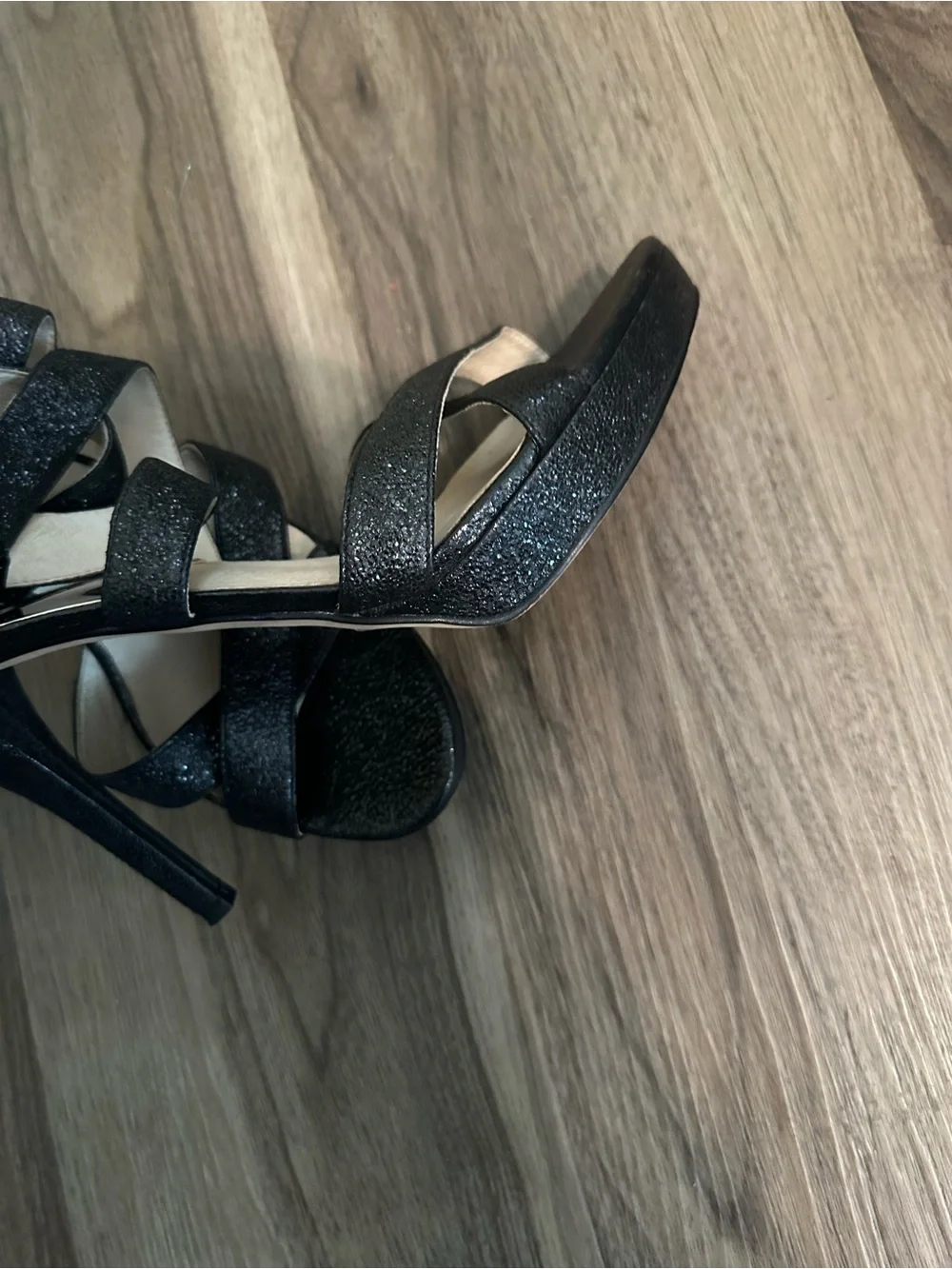 Michael Kors Black Glitter Crisscross Strap Heels